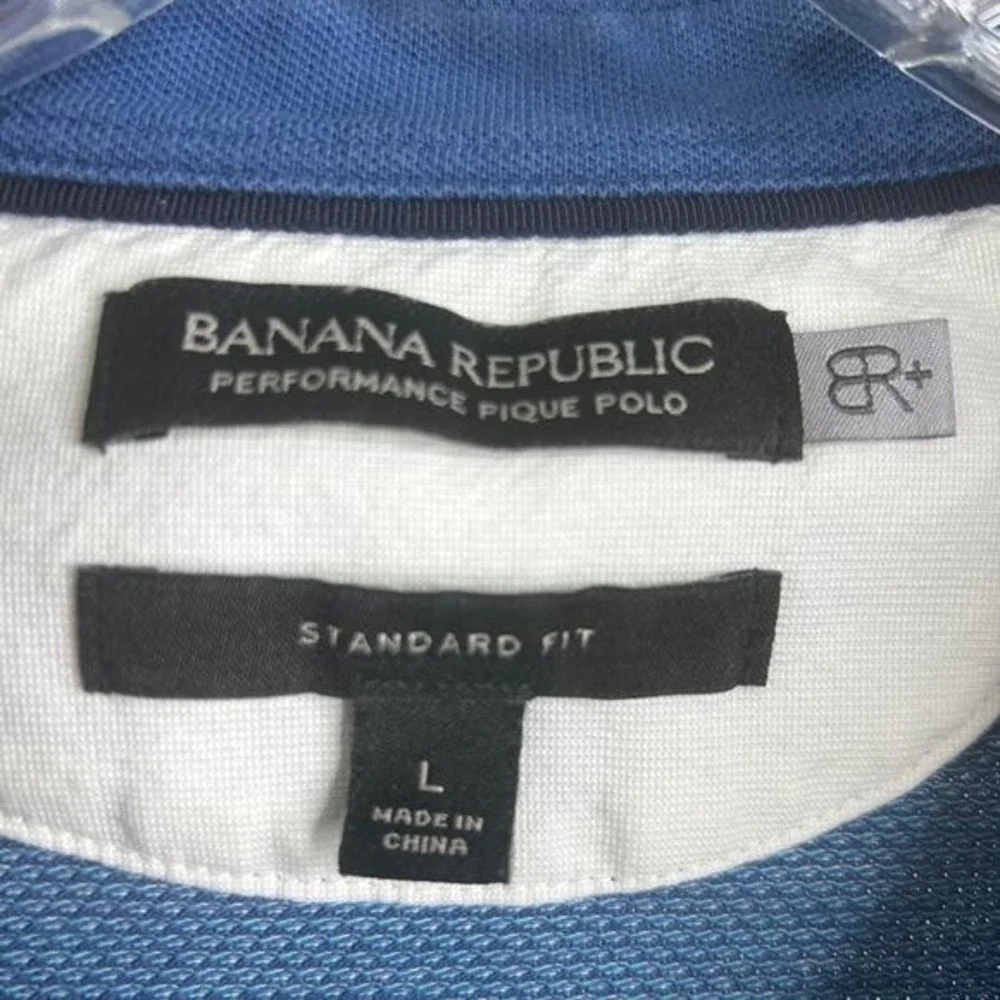 Banana‎ Republic BR+ Mens L Performance Pique Polo Golf Shirt Blue Cotton Fit